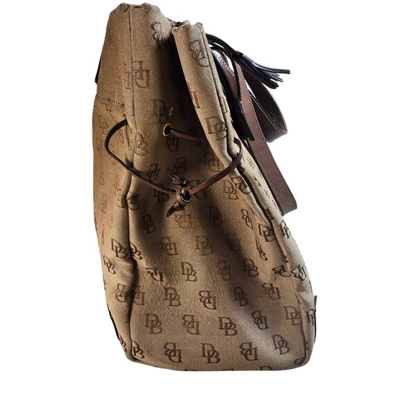 Dooney & Bourke Signature Monogram Tote Bag With Leather Trim Beige/Brown - Picture 4 of 14